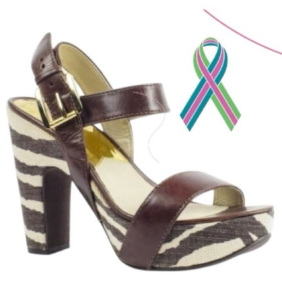 Michael Kors Ivana Platform Zebra Stripe Sandals Brown Leather Sz 5.5 - Picture 1 of 16